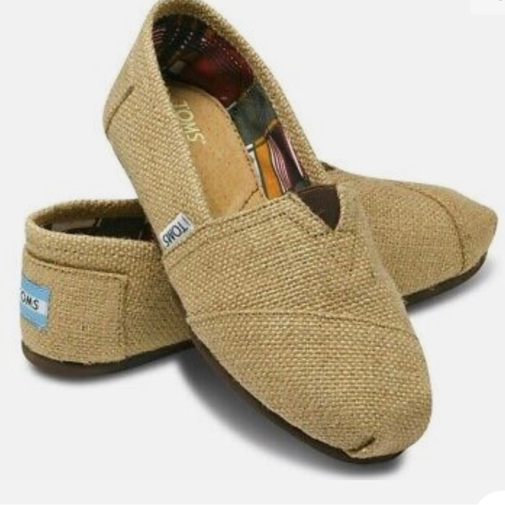 TOMS Classic Natural Burlap Womens Canvas Espadrilles Shoes Slipons size 7 Tan